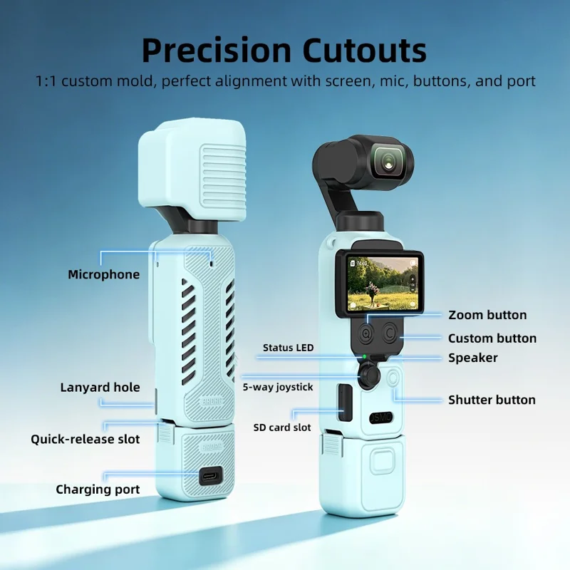 Funda de silicona BRDRC para DJI Osmo Pocket 4, funda protectora completa con tapa de lente / tapa de pantalla / correa - Azul