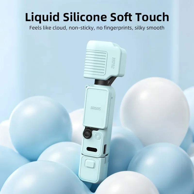 Funda de silicona BRDRC para DJI Osmo Pocket 4, funda protectora completa con tapa de lente / tapa de pantalla / correa - Azul