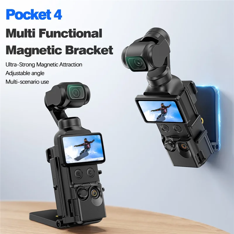 Multi-Functional Magnetic Mount Stand for DJI Osmo Pocket 4 Adjustable Angle Expandable Base Bracket - Black