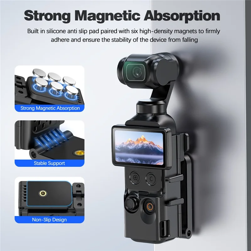 Multi-Functional Magnetic Mount Stand for DJI Osmo Pocket 4 Adjustable Angle Expandable Base Bracket - Black