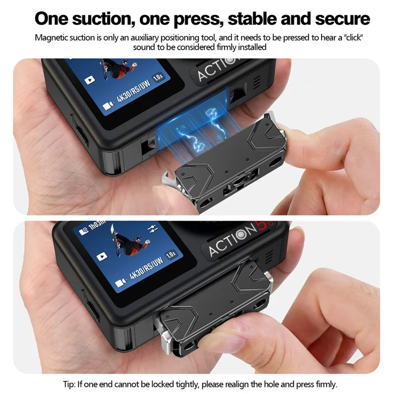 Base di Rilascio Magnetica per DJI Action 5 Pro / 4 / 3 / Osmo 360 Adattatore di Montaggio in Metallo con Doppia Interfaccia - Nero