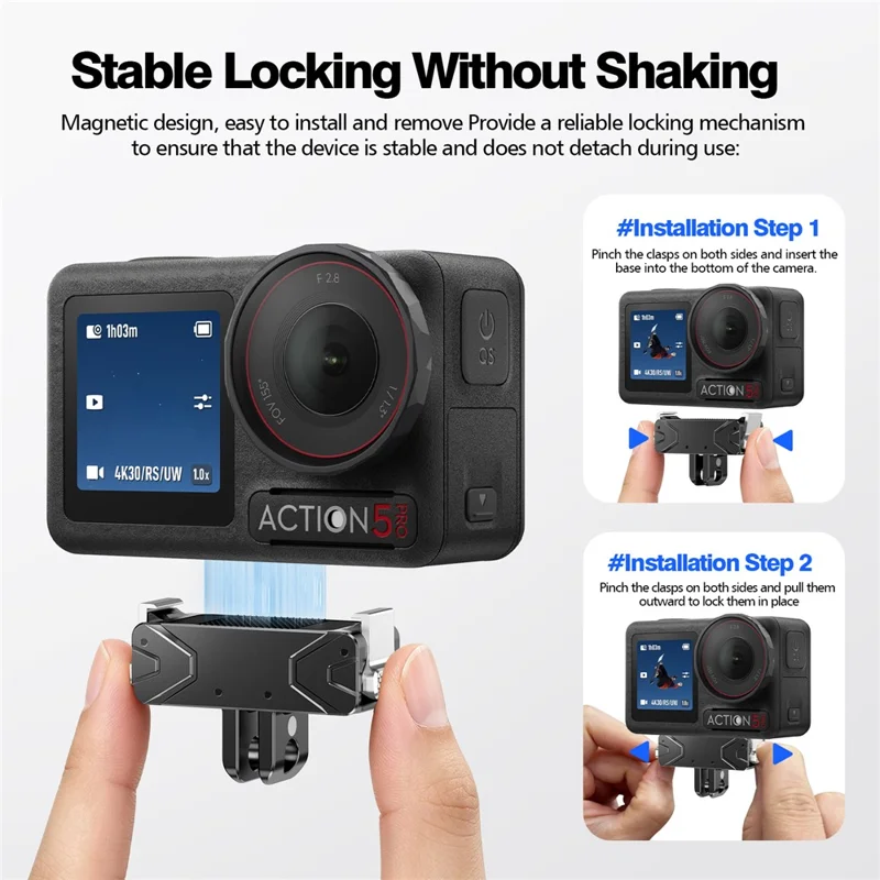 Base di Rilascio Magnetica per DJI Action 5 Pro / 4 / 3 / Osmo 360 Adattatore di Montaggio in Metallo con Doppia Interfaccia - Nero