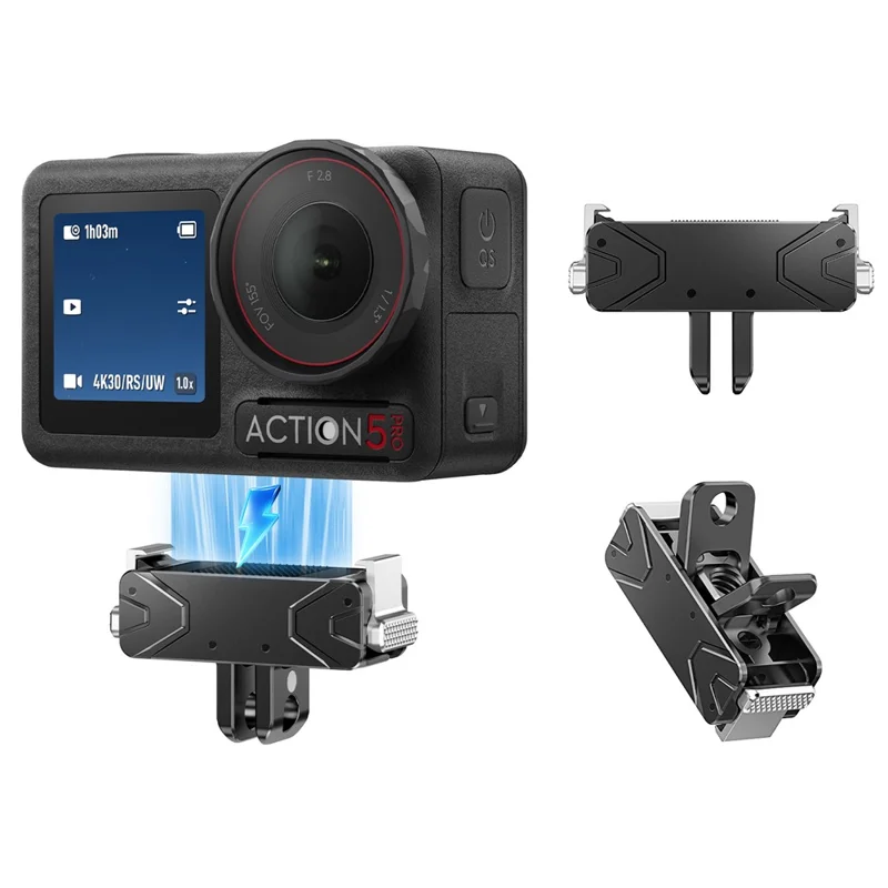 Base di Rilascio Magnetica per DJI Action 5 Pro / 4 / 3 / Osmo 360 Adattatore di Montaggio in Metallo con Doppia Interfaccia - Nero