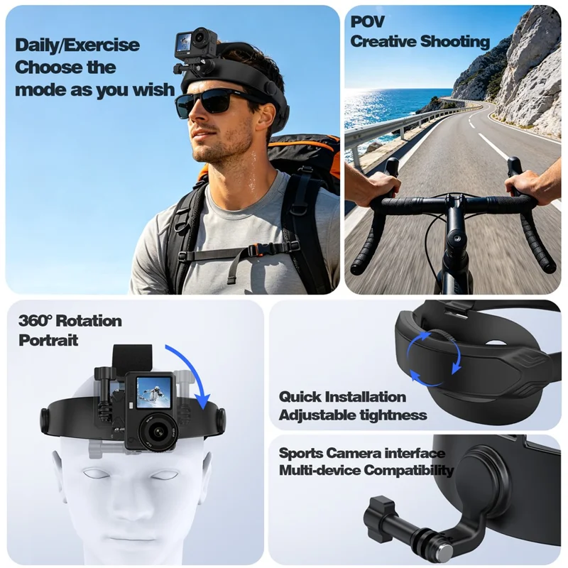 Head Mount Strap for DJI Action  /  Insta360  /  GoPro Sports Camera Headset Stand POV Shooting Bracket