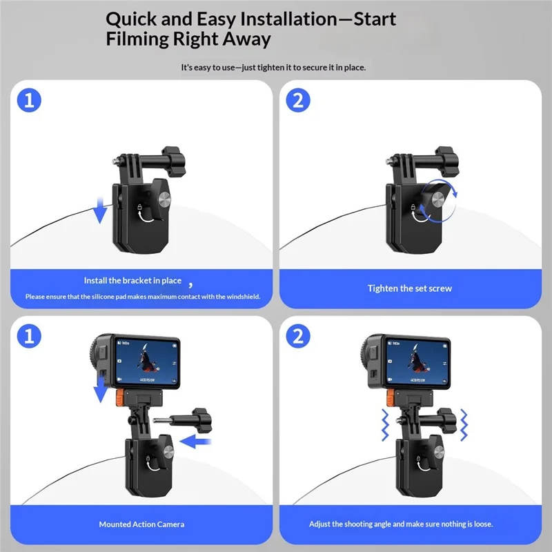 Motorcycle Windshield Clamp Mount Holder 180 Degree Rotation Action Camera Bracket for GoPro Insta360 DJI - Black