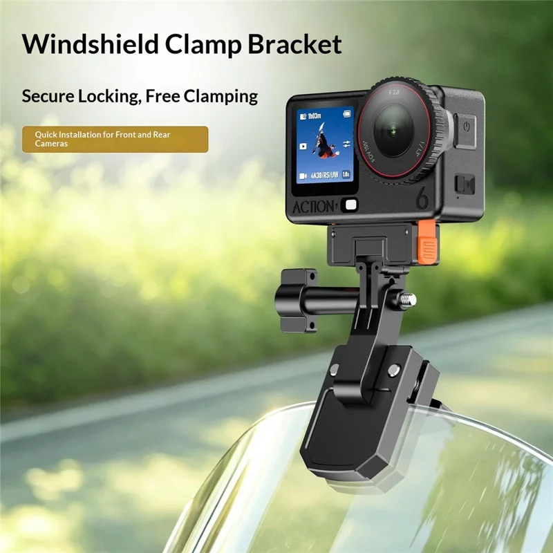 Motorcycle Windshield Clamp Mount Holder 180 Degree Rotation Action Camera Bracket for GoPro Insta360 DJI - Black