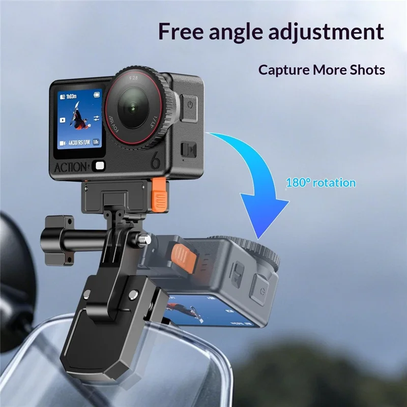 Motorcycle Windshield Clamp Mount Holder 180 Degree Rotation Action Camera Bracket for GoPro Insta360 DJI - Black