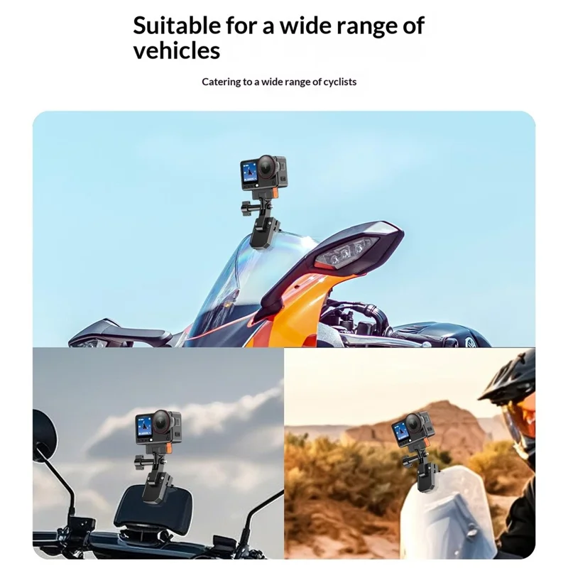 Motorcycle Windshield Clamp Mount Holder 180 Degree Rotation Action Camera Bracket for GoPro Insta360 DJI - Black
