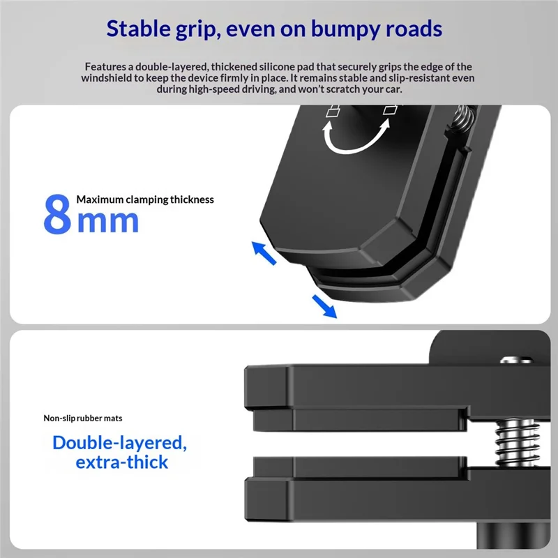 Motorcycle Windshield Clamp Mount Holder 180 Degree Rotation Action Camera Bracket for GoPro Insta360 DJI - Black