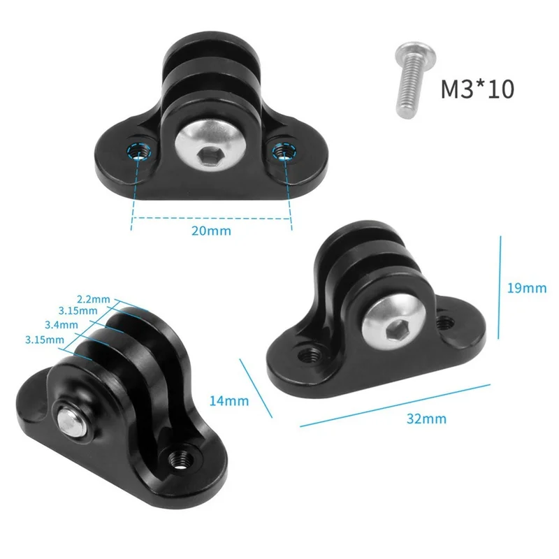 Bike Computer Mount Base 20mm Hole Distance Bicycle Light Bracket Action Camera Adapter with M3x10 Screws - Black