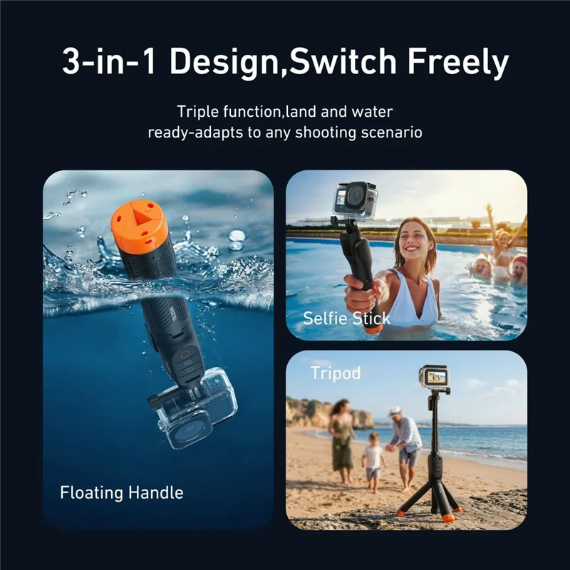 TELESIN S1-TSS-07-TDJ 3 in 1 Floating Handle for DJI Osmo Action 6 / 5 Pro / 4 Underwater Remote Selfie Stick Bluetooth-compatible Tripod