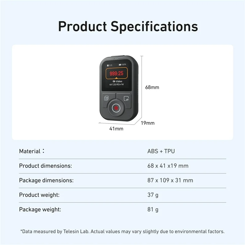 TELESIN S5-RMT-03-TDJ 1.4 Inch HD Screen Remote Control for DJI Osmo 360 / Action 4 / 5 Pro / 6 Bluetooth-compatible Camera Controller