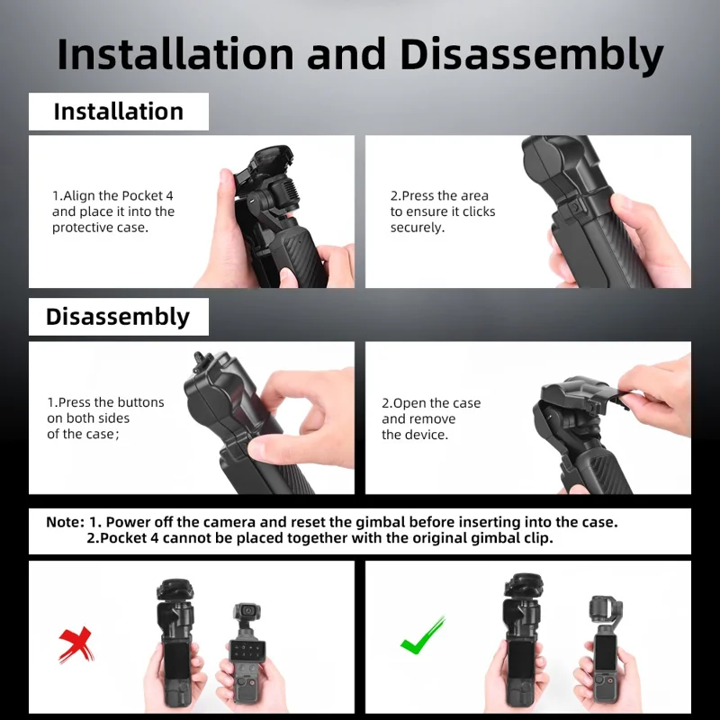 BRDRC For DJI Osmo Pocket 4  /  3 Protective Case Shockproof Flip Top Cover with Magnetic Filter Slot - Black