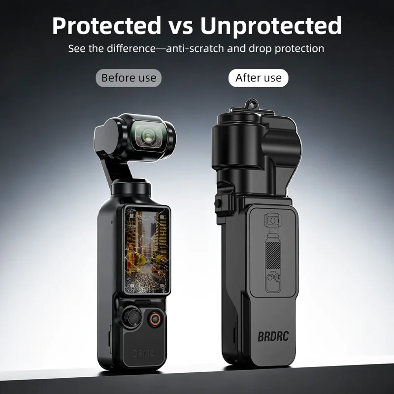 BRDRC For DJI Osmo Pocket 4  /  3 Protective Case Shockproof Flip Top Cover with Magnetic Filter Slot - Black