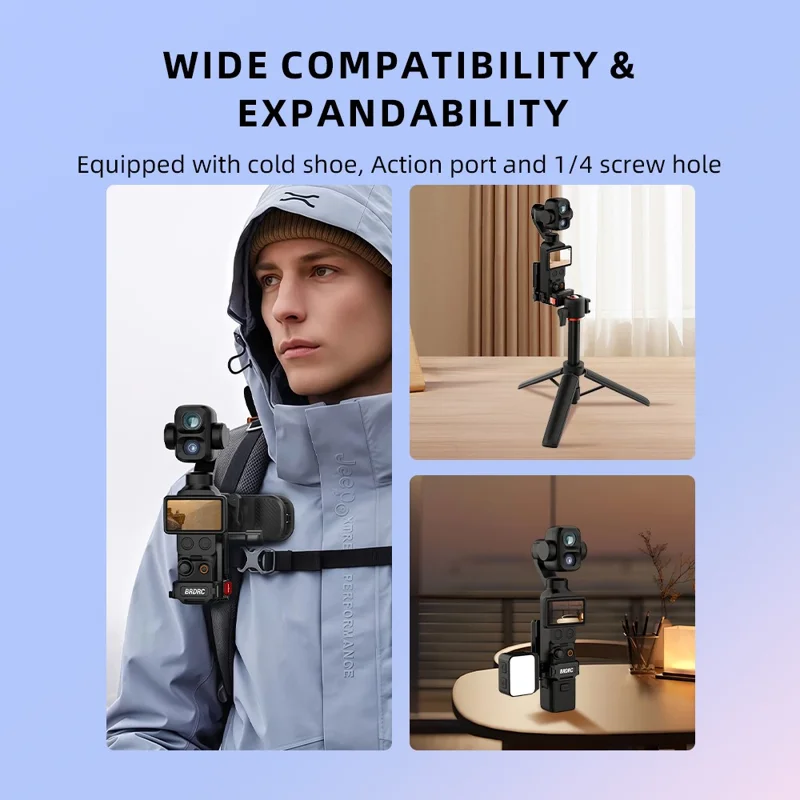 BRDRC 9 in 1 Interface Extension Magnetic Mount for DJI Osmo Pocket 4P  /  4  /  3  180 Degree Adjustable Aluminum Alloy Stand - Black