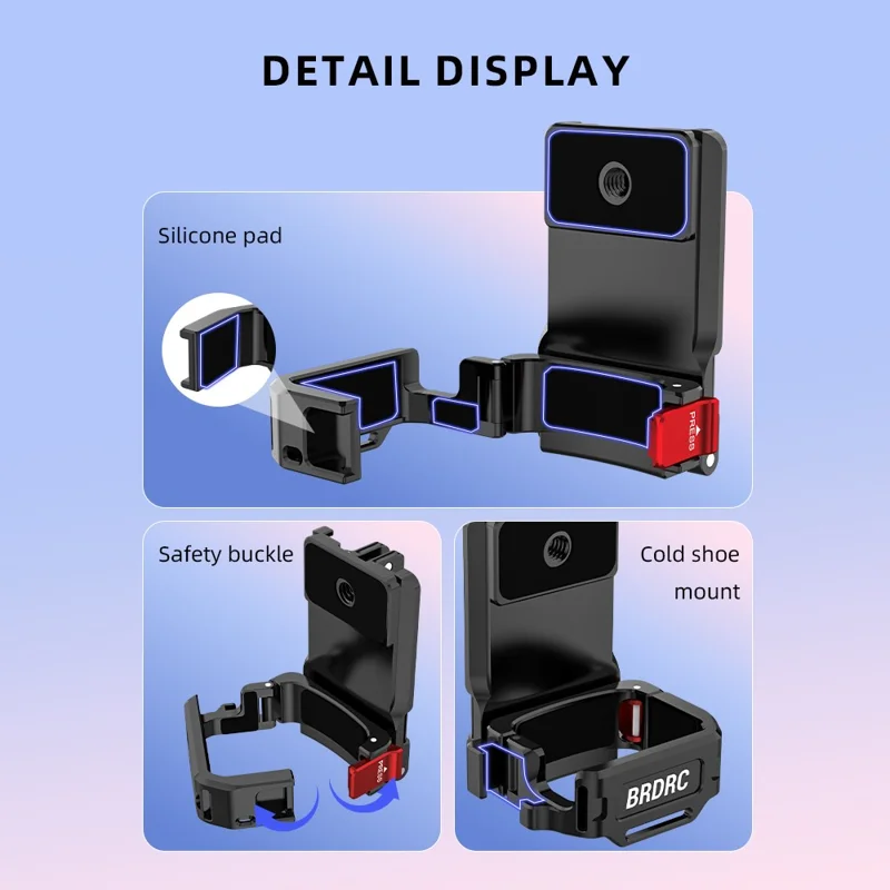 BRDRC 9 in 1 Interface Extension Magnetic Mount for DJI Osmo Pocket 4P  /  4  /  3  180 Degree Adjustable Aluminum Alloy Stand - Black