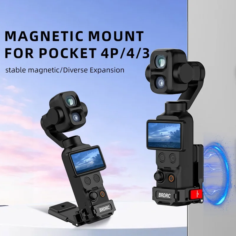 BRDRC 9 in 1 Interface Extension Magnetic Mount for DJI Osmo Pocket 4P  /  4  /  3  180 Degree Adjustable Aluminum Alloy Stand - Black
