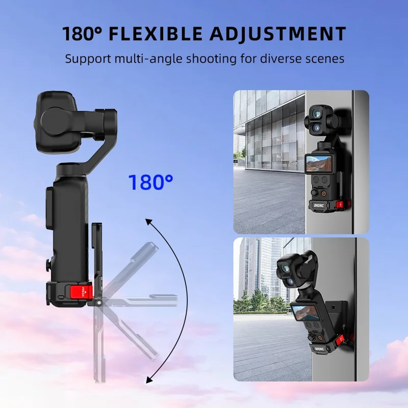 BRDRC 9 in 1 Interface Extension Magnetic Mount for DJI Osmo Pocket 4P  /  4  /  3  180 Degree Adjustable Aluminum Alloy Stand - Black