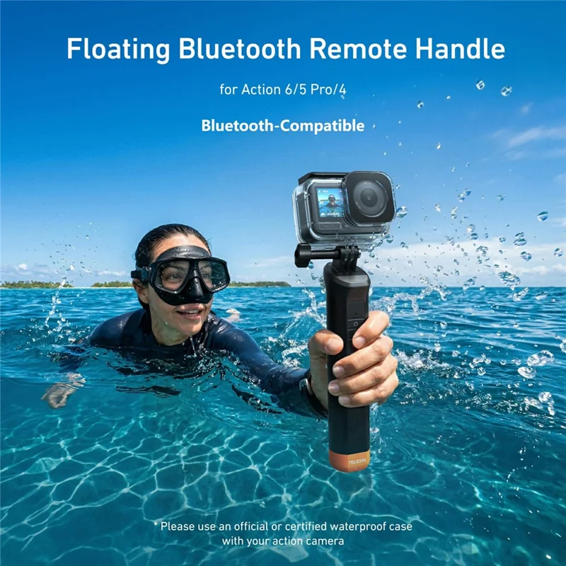 TELESIN S4-FHG-01-TDJ Floating Handle Bluetooth-compatible Remote IP68 Waterproof for DJI OsmoAction 6 / 5 Pro / 4
