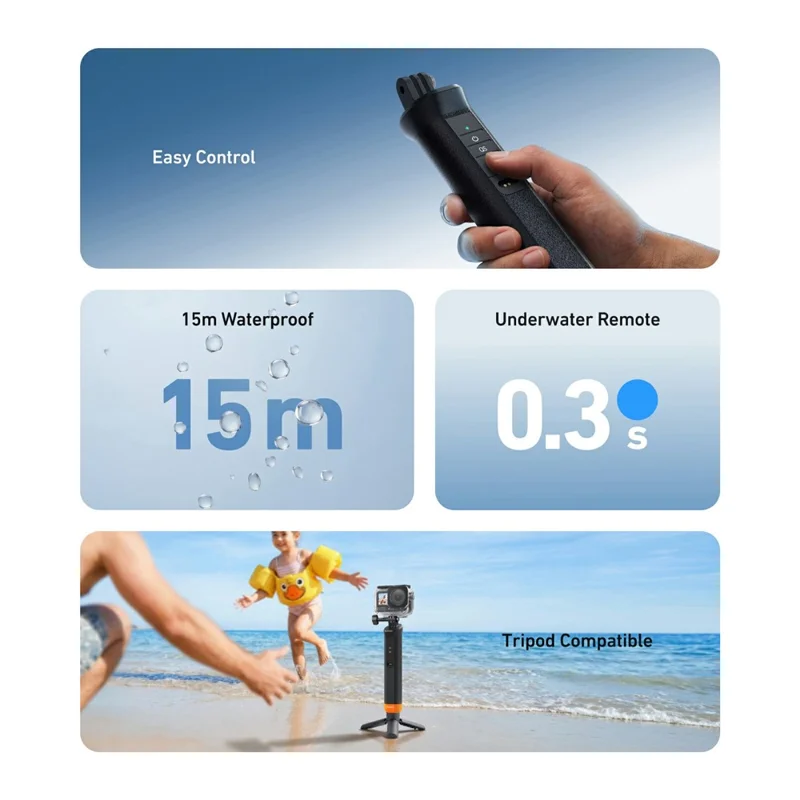 TELESIN S4-FHG-01-TDJ Floating Handle Bluetooth-compatible Remote IP68 Waterproof for DJI OsmoAction 6 / 5 Pro / 4