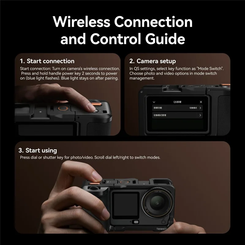 TELESIN S6-FMS-39-TDJ For DJI Osmo Action 6 Remote Street Photography Kit , Camera Cage with Bluetooth-compatible Remote Handle - Black