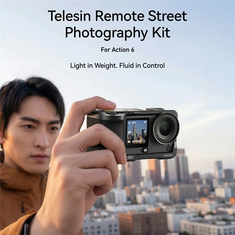TELESIN S6-FMS-39-TDJ For DJI Osmo Action 6 Remote Street Photography Kit , Camera Cage with Bluetooth-compatible Remote Handle - Black