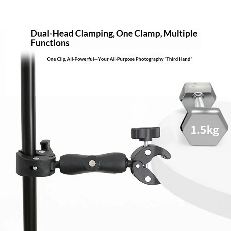 Selfie Stick with Dual Head Crab Claw Clamp Mount Kit 360 Degree Ball Head Extension Base for Action Camera - Black