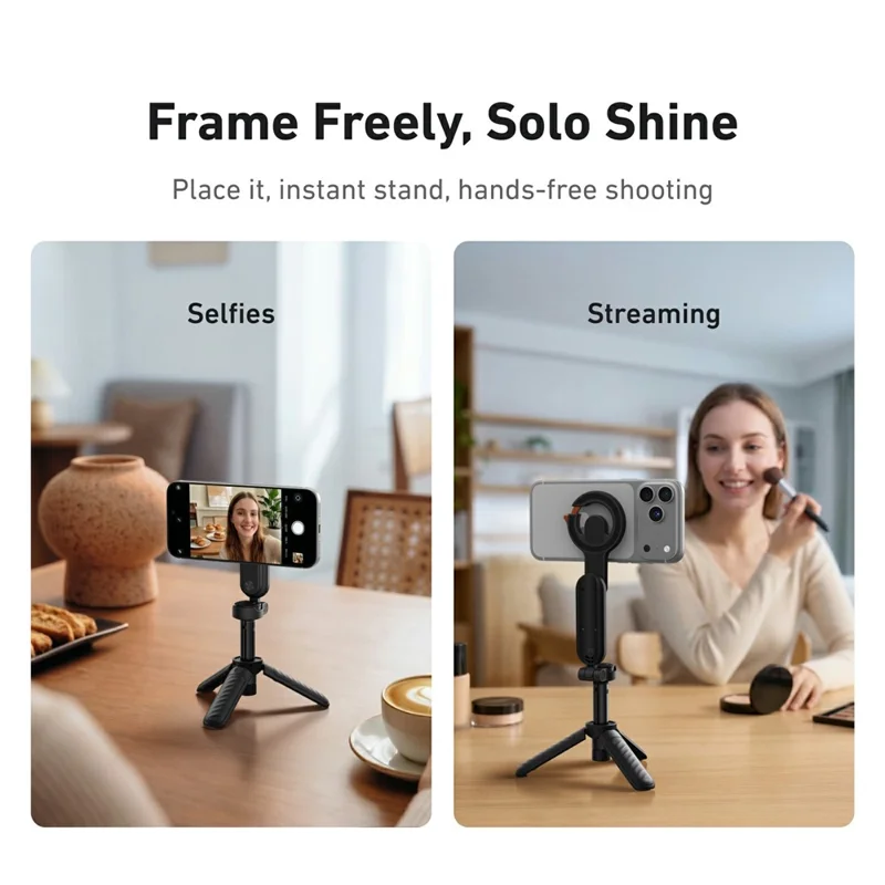 TELESIN P1-CSS-03BK Magnetic Carabiner Mini Selfie Stick Bluetooth-compatible Remote Tripod for Vlog Live Streaming - Black