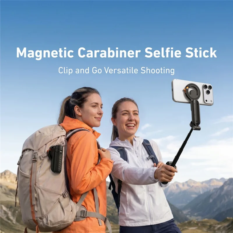 TELESIN P1-CSS-03BK Magnetic Carabiner Mini Selfie Stick Bluetooth-compatible Remote Tripod for Vlog Live Streaming - Black
