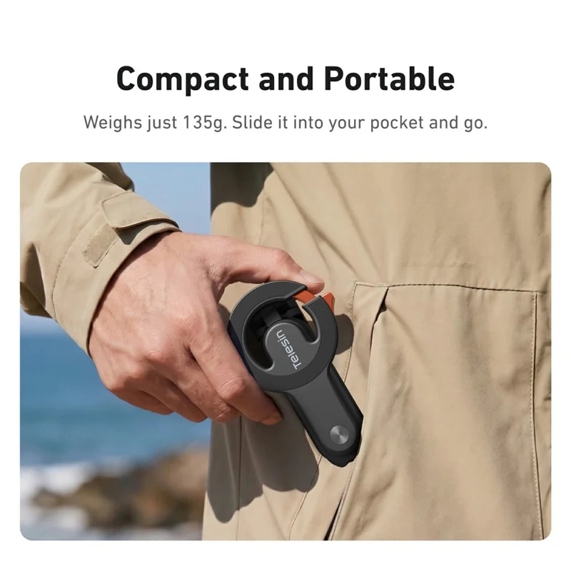 TELESIN P1-CSS-03BK Magnetic Carabiner Mini Selfie Stick Bluetooth-compatible Remote Tripod for Vlog Live Streaming - Black