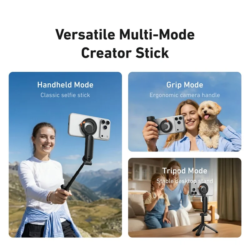 TELESIN P1-CSS-03BK Magnetic Carabiner Mini Selfie Stick Bluetooth-compatible Remote Tripod for Vlog Live Streaming - Black