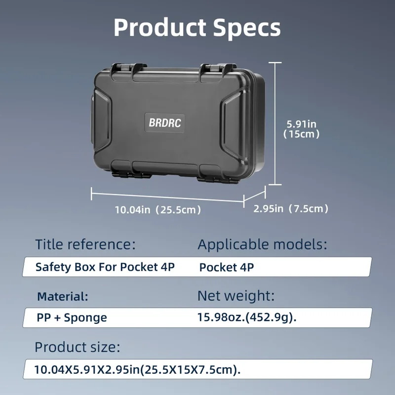 BRDRC for DJI Osmo Pocket 4P Safety Box PP + Sponge Shock Absorbing Protective Case - Black