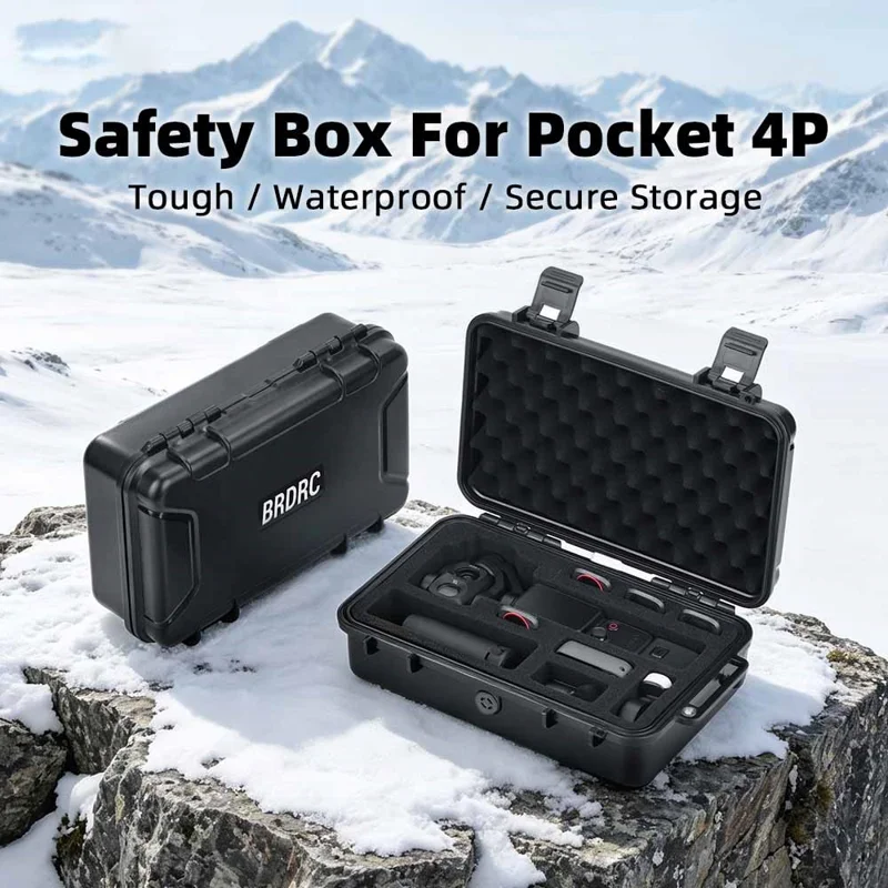 BRDRC for DJI Osmo Pocket 4P Safety Box PP + Sponge Shock Absorbing Protective Case - Black