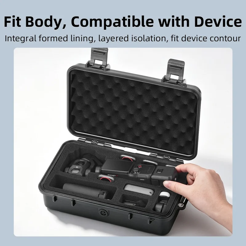 BRDRC for DJI Osmo Pocket 4P Safety Box PP + Sponge Shock Absorbing Protective Case - Black