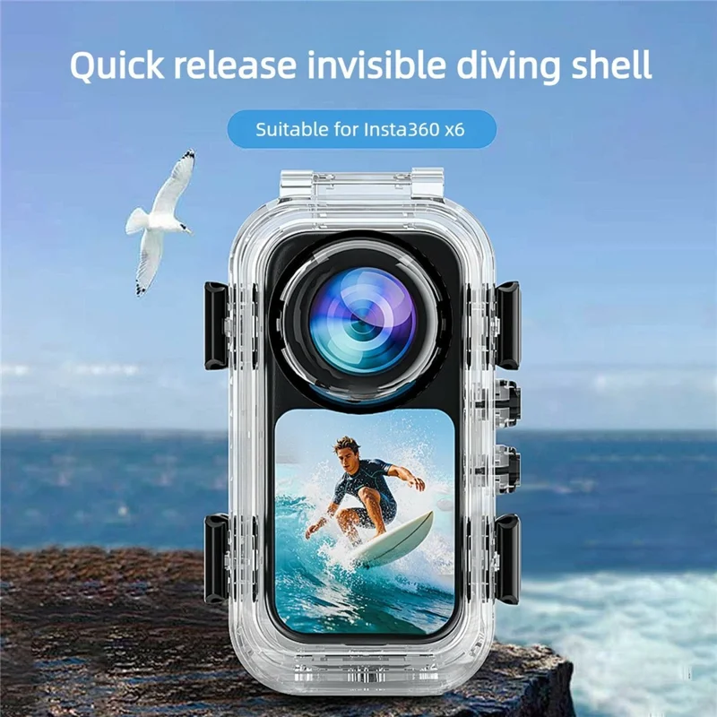 For Insta360 X6 Magnetic Quick Release Invisible Diving Case Transparent PC Waterproof Cover - Transparent