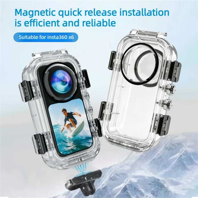 For Insta360 X6 Magnetic Quick Release Invisible Diving Case Transparent PC Waterproof Cover - Transparent