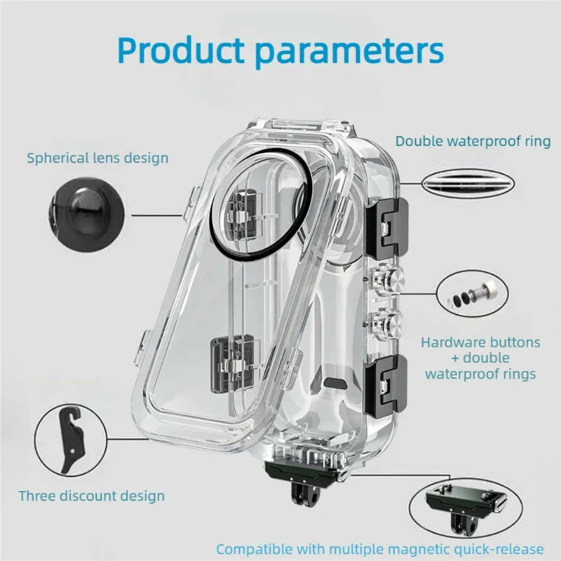 For Insta360 X6 Magnetic Quick Release Invisible Diving Case Transparent PC Waterproof Cover - Transparent