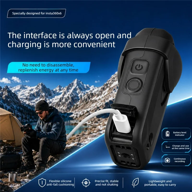 Étui de protection en silicone antichoc pour Insta360 X6 avec capuchon d'objectif