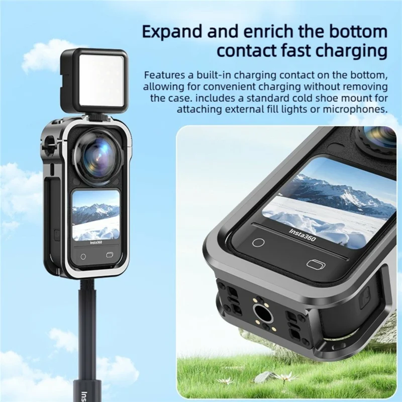 Para Insta360 X6 Alumínio Liga Estrutura Rápida de Libertação Coelho Estrutura de Expansão Cold Shoe - Preto