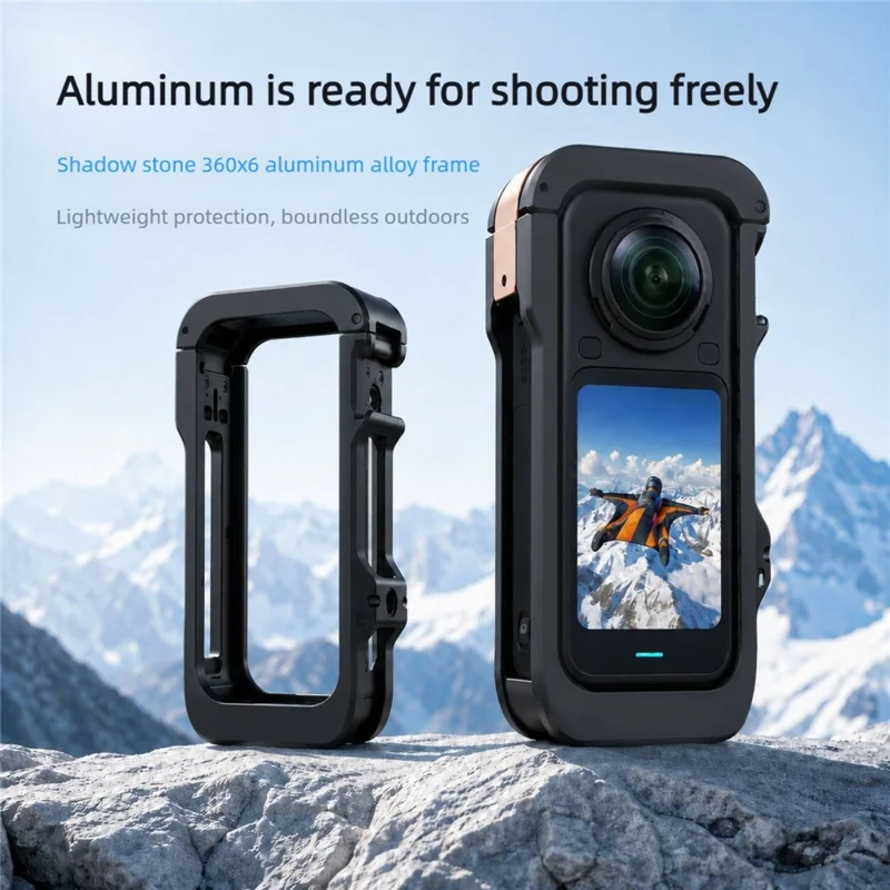 For Insta360 X6 Aluminum Alloy Camera Cage Quick Release Frame with Dual 1 / 4 Screw Holes - Black