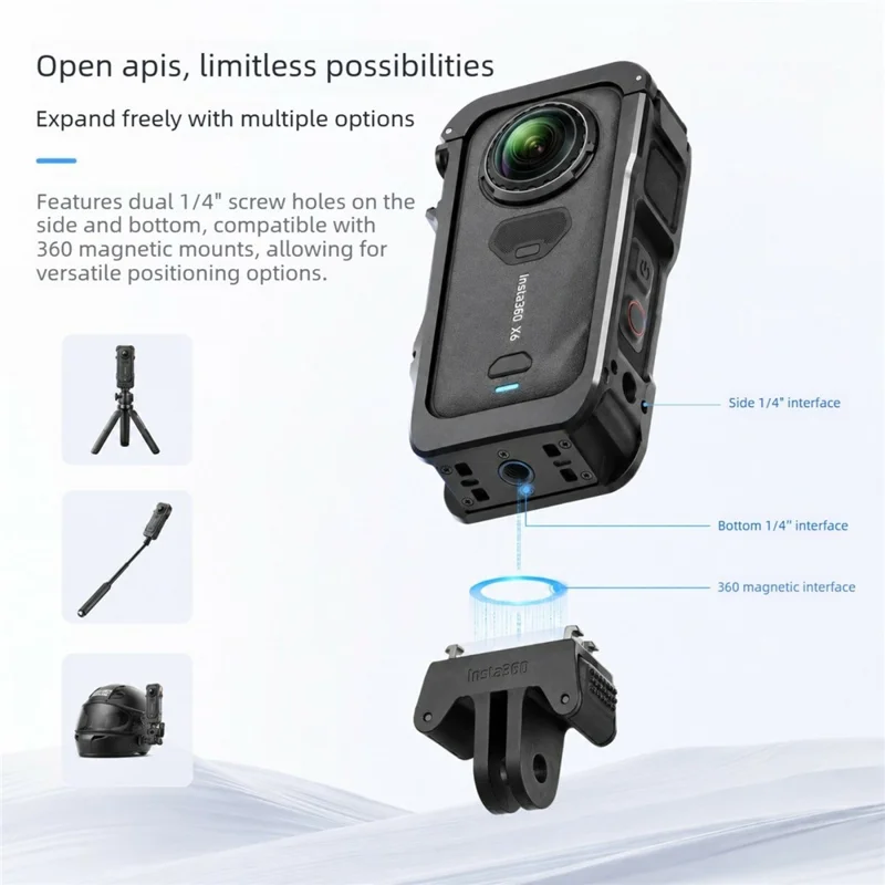 For Insta360 X6 Aluminum Alloy Camera Cage Quick Release Frame with Dual 1 / 4 Screw Holes - Black