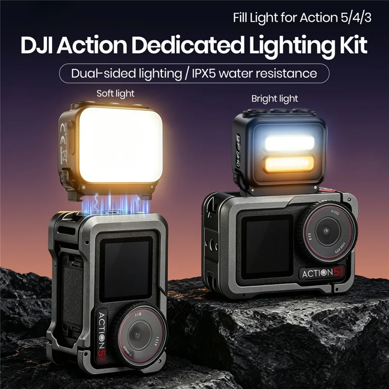 XJ111-AC 3W Portable Fill Light for DJI Osmo Nano / Action 5 / 4 / 3 Action Camera Magnetic Quick-Release LED Light - Black