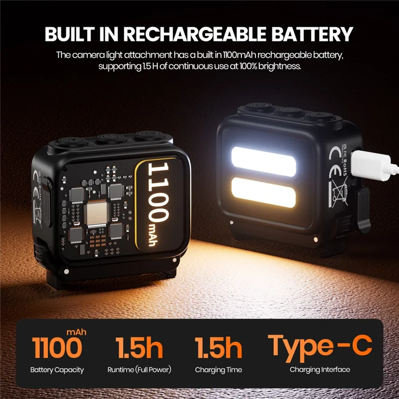 XJ111-AC 3W Portable Fill Light for DJI Osmo Nano / Action 5 / 4 / 3 Action Camera Magnetic Quick-Release LED Light - Black