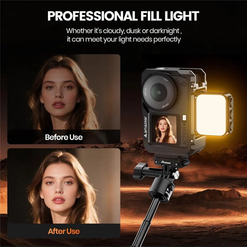 XJ111-AC 3W Portable Fill Light for DJI Osmo Nano / Action 5 / 4 / 3 Action Camera Magnetic Quick-Release LED Light - Black