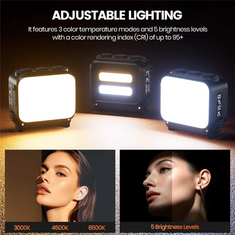XJ111-AC 3W Portable Fill Light for DJI Osmo Nano / Action 5 / 4 / 3 Action Camera Magnetic Quick-Release LED Light - Black