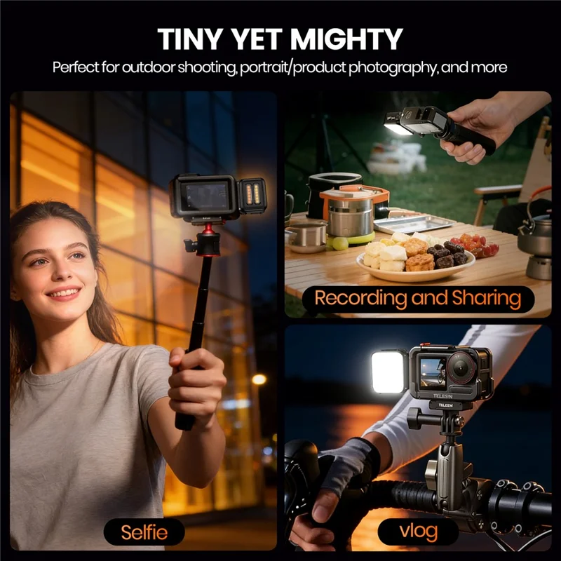 XJ111-AC 3W Portable Fill Light for DJI Osmo Nano / Action 5 / 4 / 3 Action Camera Magnetic Quick-Release LED Light - Black