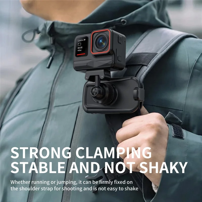 Magnetic Quick Release Backpack Clip for Insta360 Ace / Ace Pro / Ace Pro 2 / X5 360 Degree Rotating Pan-Tilt Camera Mount - Black