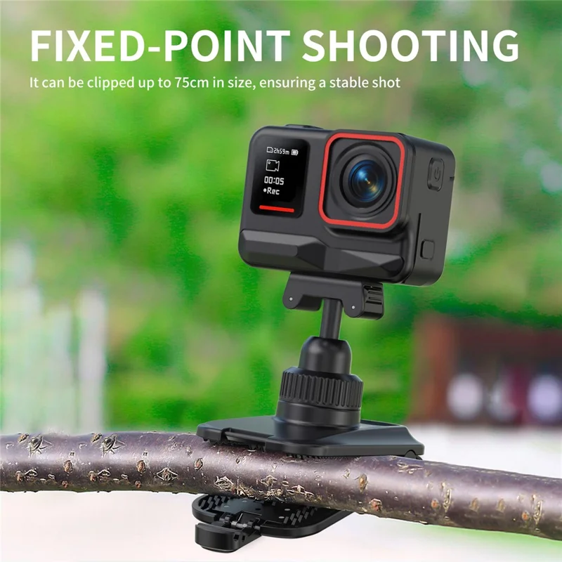 Magnetic Quick Release Backpack Clip for Insta360 Ace / Ace Pro / Ace Pro 2 / X5 360 Degree Rotating Pan-Tilt Camera Mount - Black