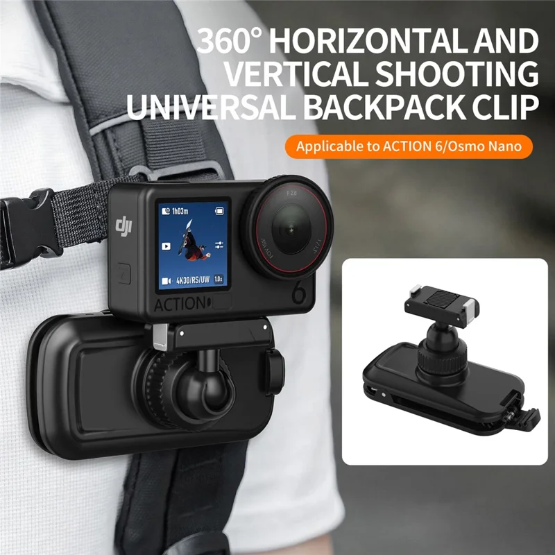 Para DJI Osmo Nano / Action 6 Suporte Magnético com Clipe para Mochila Ajustável 360° com Libertação Rápida - Preto
