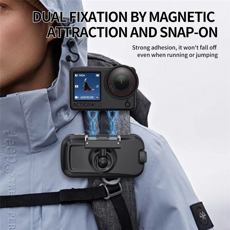 Para DJI Osmo Nano / Action 6 Suporte Magnético com Clipe para Mochila Ajustável 360° com Libertação Rápida - Preto